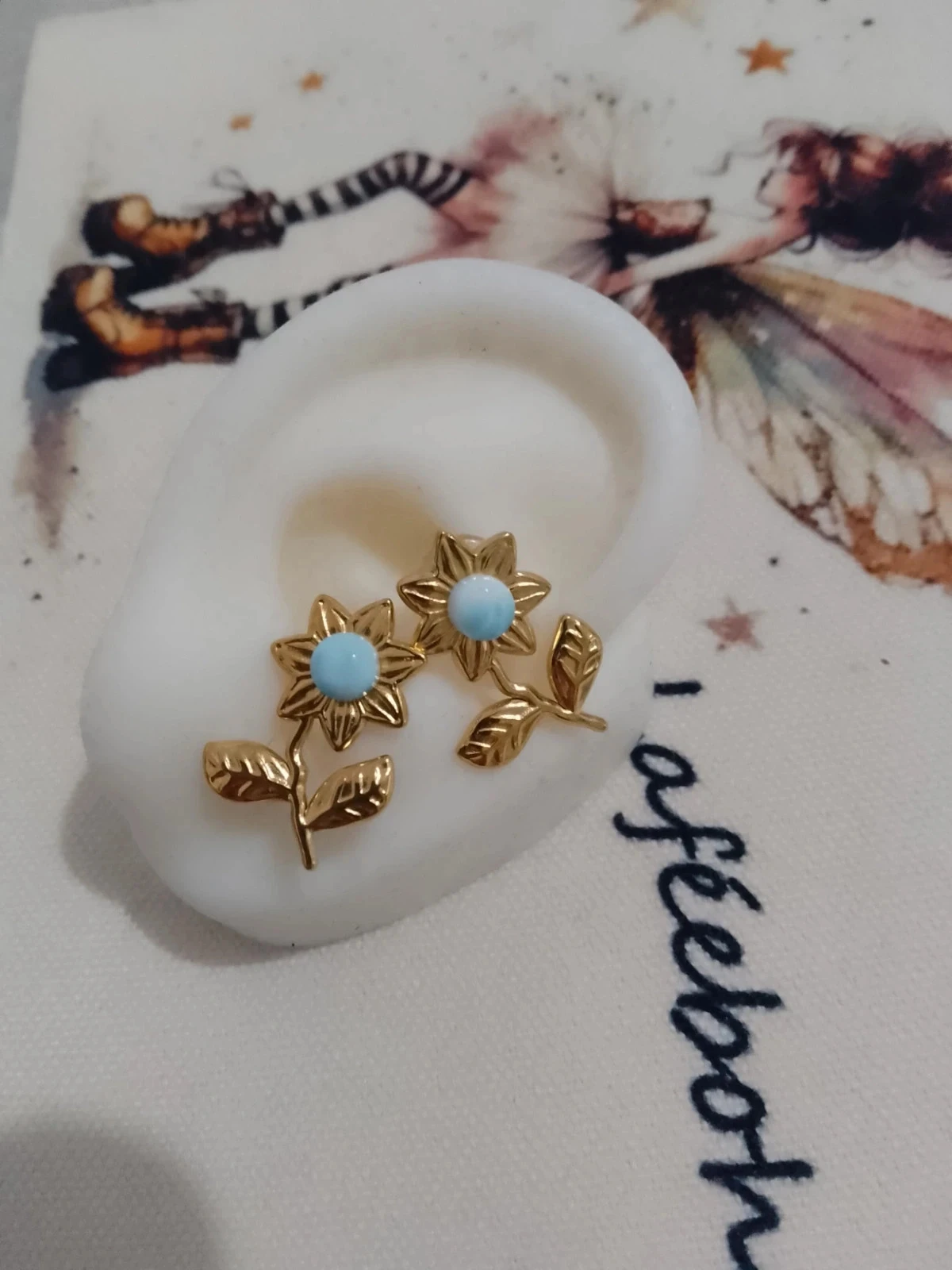 Boucles d'oreilles bohèmes fleurs pierres de larimar – photo 2